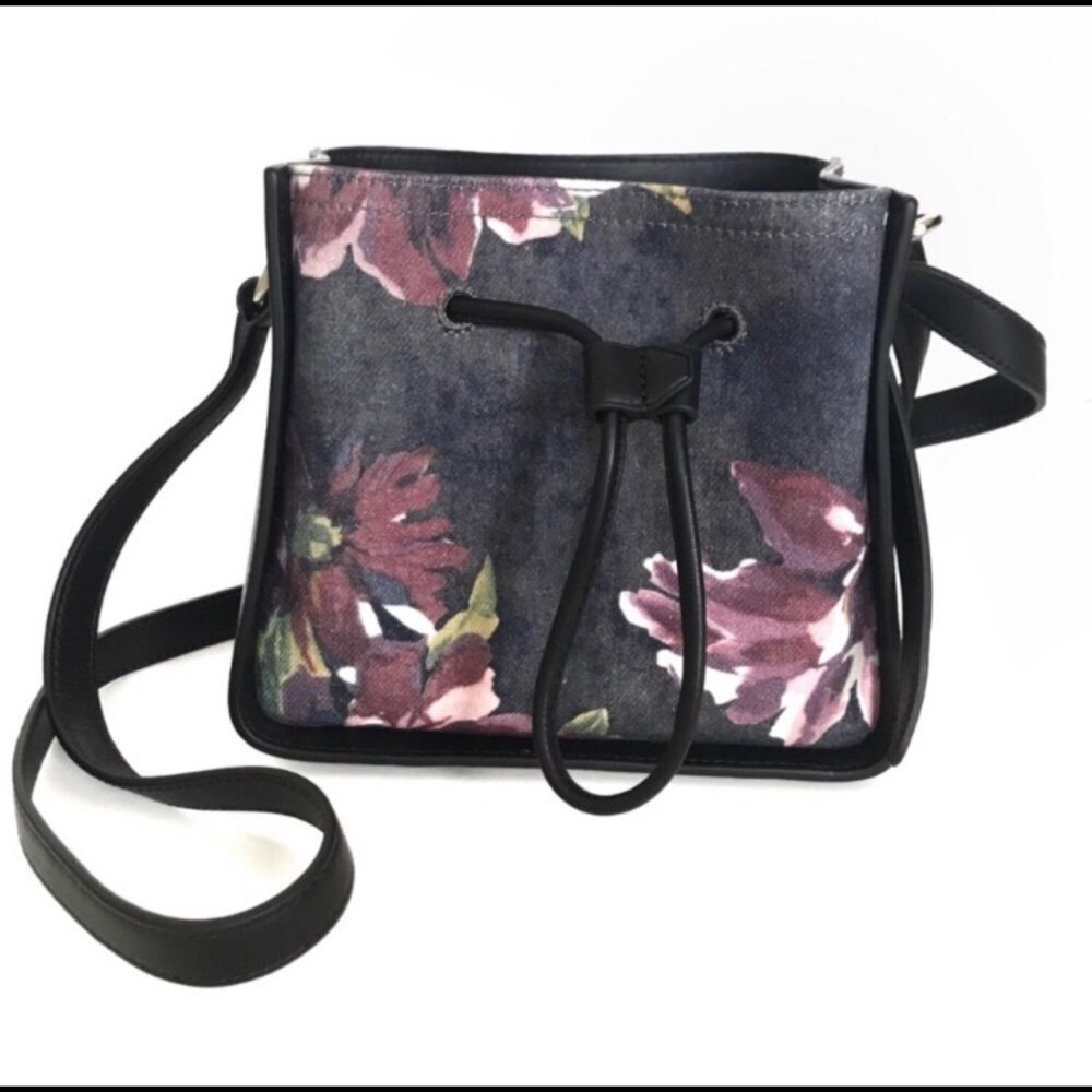 3.1 Philip Lim Painted denim and leather black floral bucket bag- NEW, Authentic